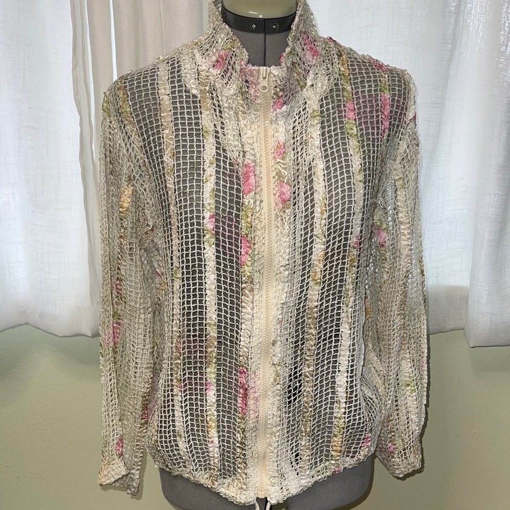 Demisienne Vintage Knitted Floral Zip-Up